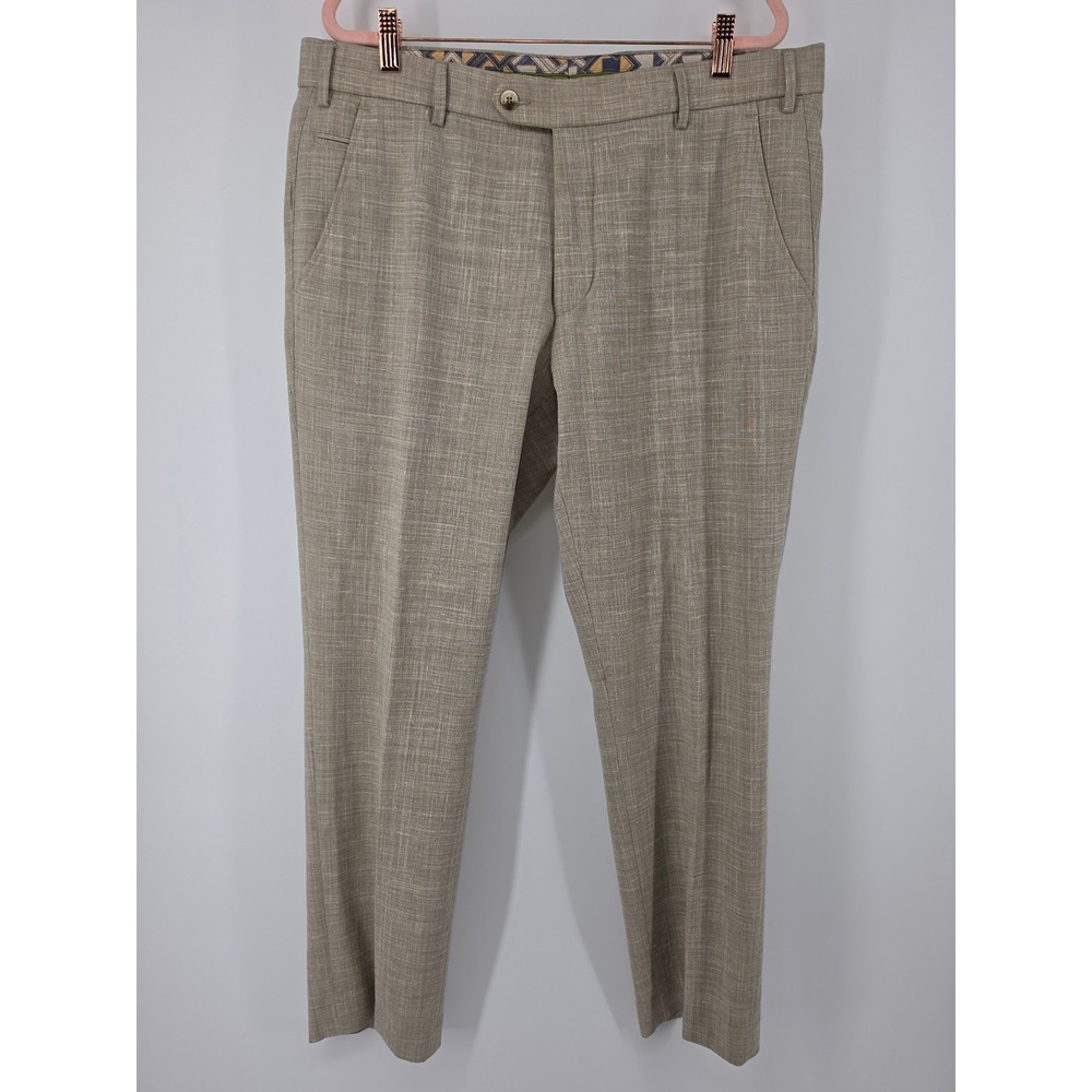 Meyer Bonn Mens Khaki Tan Wool Linen Blend Flat Front Dress Pants Size 54 38x30